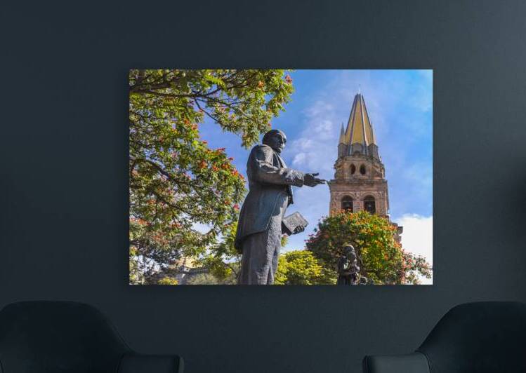 Statues in front of the landmark Guadalajara Central Basilica Cathedral Cathedral of the Assumption of Our Lady in historic city center by Elijah Lovkoff
