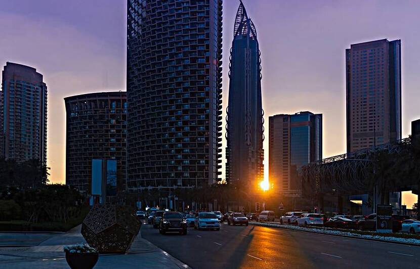 UAE Dubai downtown financial skyline and business shopping center near Dubai Mall by Elijah Lovkoff