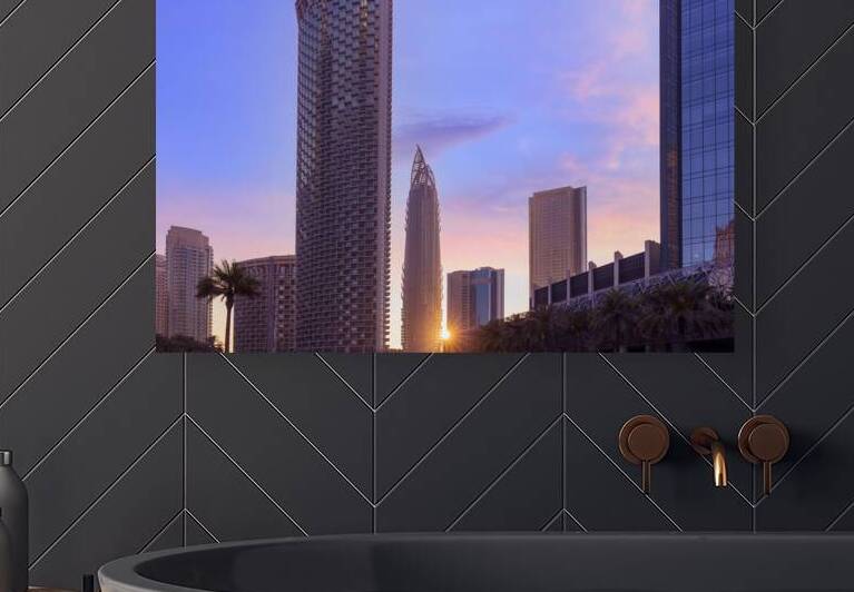 UAE Dubai downtown financial skyline and business shopping center near Dubai Mall by Elijah Lovkoff