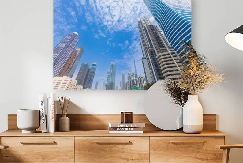 UAE Dubai downtown financial skyline and business shopping center near Dubai Mall by Elijah Lovkoff