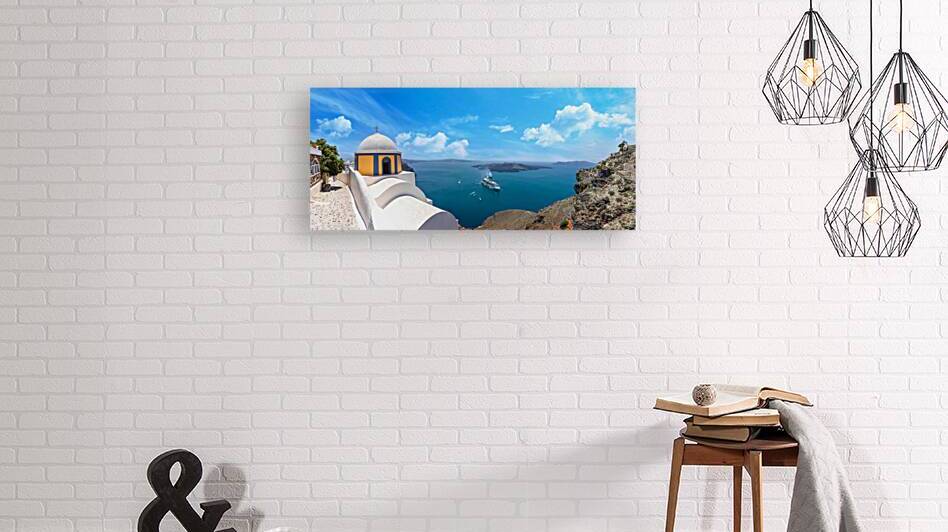 Greece Islands scenic panoramic sea views of Santorini island from top outlook of Fira village by Elijah Lovkoff
