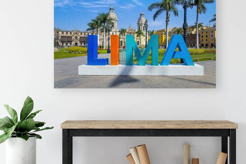 Lima Peru Archbishop Palace on colonial Central plaza Mayor or Plaza de Armas in historic center by Elijah Lovkoff