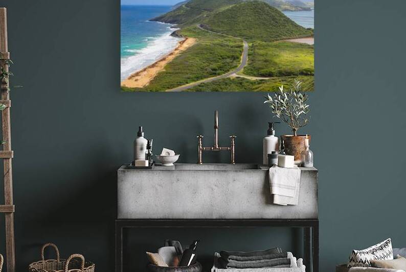 Panoramic view on Timothy Hill lookout of Saint Kitts and Nevis Caribbean island on cruise vacation by Elijah Lovkoff