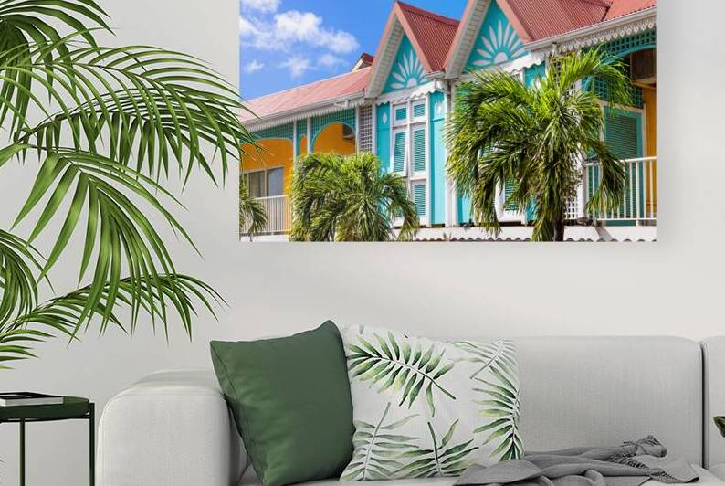 Caribbean cruise vacation. Colonial scenic colorful streets of Marigot in Saint Martin by Elijah Lovkoff