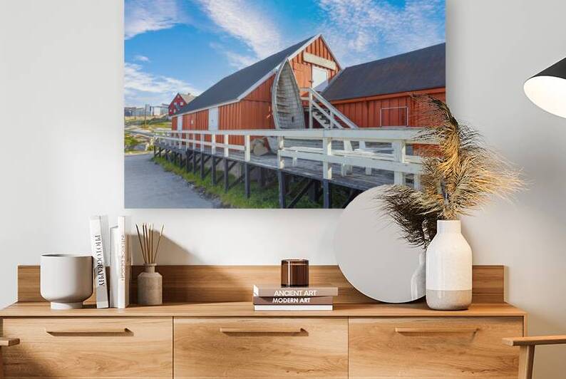 Typical architecture of Greenland Ilulissat with colored houses located near fjords and icebergs by Elijah Lovkoff