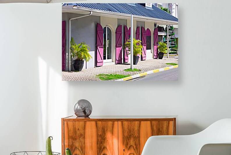 Caribbean cruise vacation. Colonial scenic colorful streets of Marigot in Saint Martin by Elijah Lovkoff