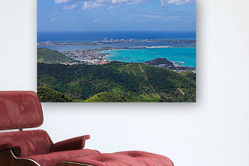 Caribbean cruise vacation panoramic skyline of Saint Martin island from Pic Paradis lookout by Elijah Lovkoff