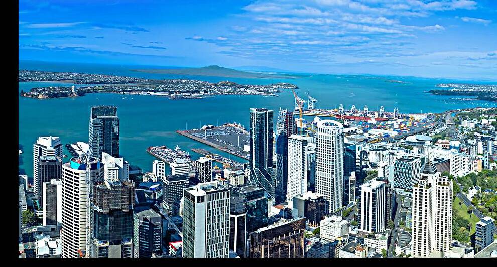 Panoramic skyline of Wellington downtown harbor and financial ce by Elijah Lovkoff
