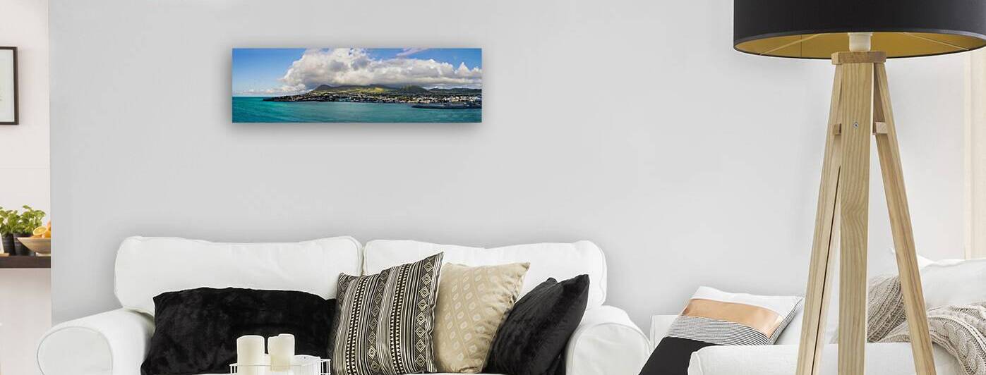 Saint Kitts and Nevis Basseterre scenic panoramic shoreline from cruise ship on Caribbean vacation by Elijah Lovkoff