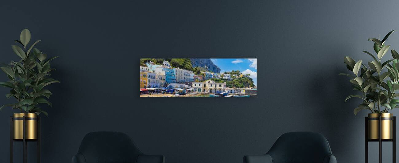 Italy scenic views of Capri Island Bay. Ships yachts and ferries in Capri harbor by Elijah Lovkoff
