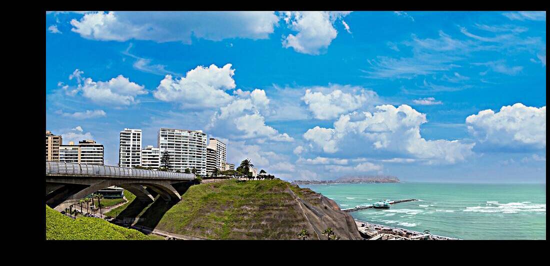 Peru Lima scenic ocean view and Miraflores Malecon promenade with shopping malls cafes and restaurants by Elijah Lovkoff