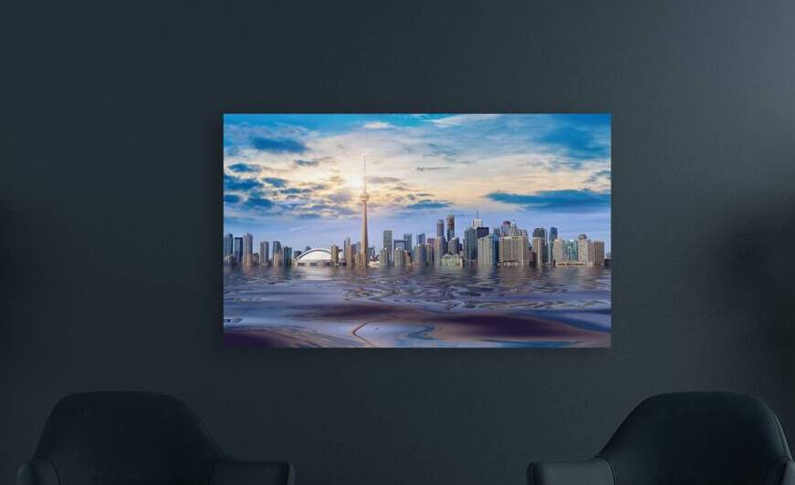 Concept of the flood in Ontario Lake in Toronto due to disastrous consequences of global warming and climate change by Elijah Lovkoff
