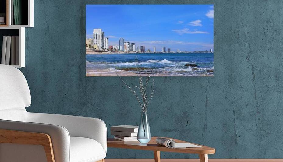 Panoramic view of Mazatlan sea promenade and waterfront El Malecon with ocean lookouts and beaches by Elijah Lovkoff