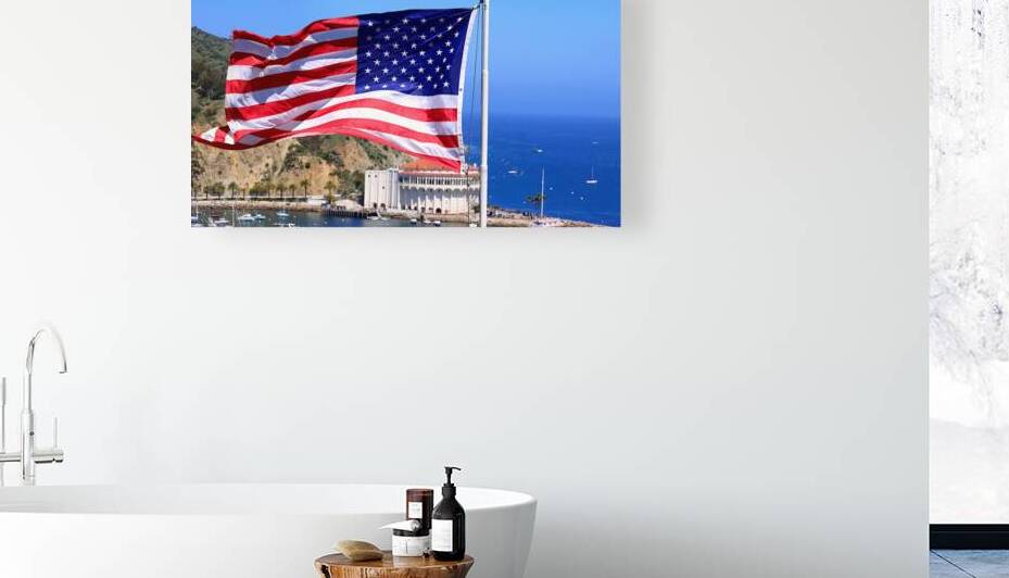 American star spangled flag waving in California. A large American flag is flying high above by Elijah Lovkoff