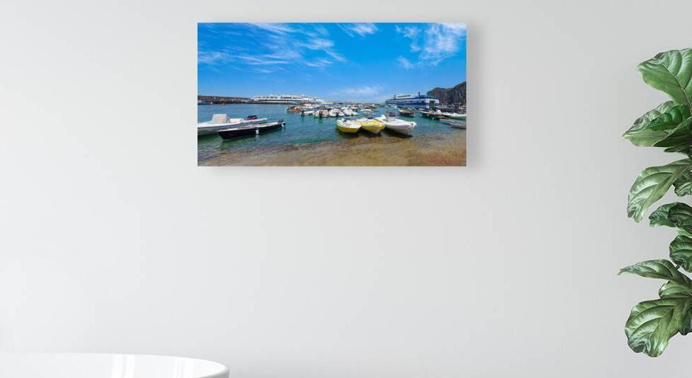 Italy scenic views of Capri Island Bay. Ships yachts and ferries in Capri harbor by Elijah Lovkoff