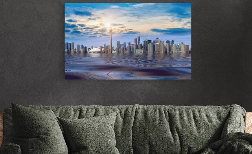 Concept of the flood in Ontario Lake in Toronto due to disastrous consequences of global warming and climate change by Elijah Lovkoff