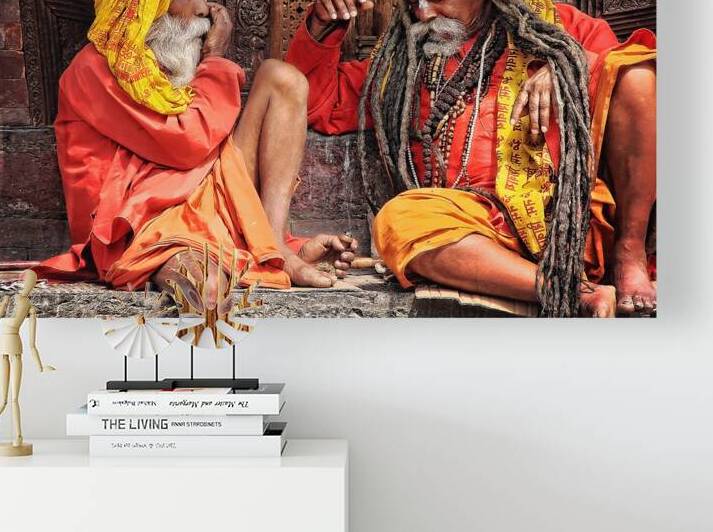 Kathmandu Nepal. Buddhist sage monks sitting in front of religious temple by Elijah Lovkoff