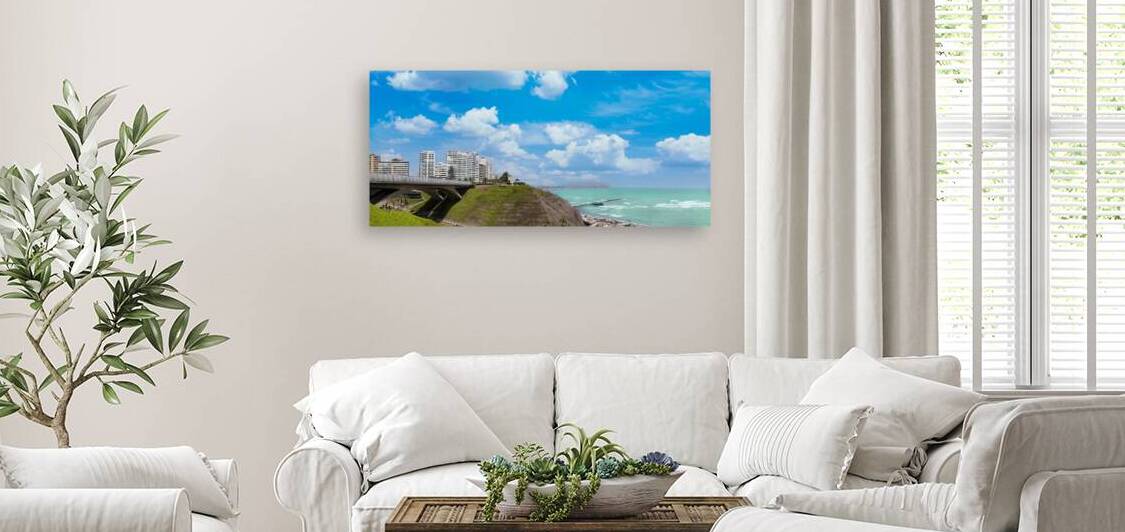 Peru Lima scenic ocean view and Miraflores Malecon promenade with shopping malls cafes and restaurants by Elijah Lovkoff