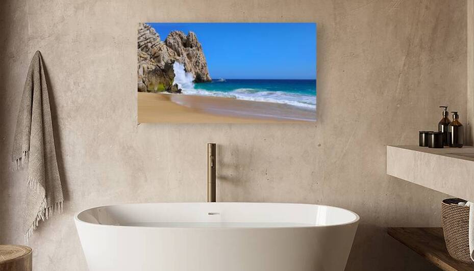 Scenic travel destination Playa del Divorcio Divorce Beach located near scenic Arch of Cabo San Lucas by Elijah Lovkoff