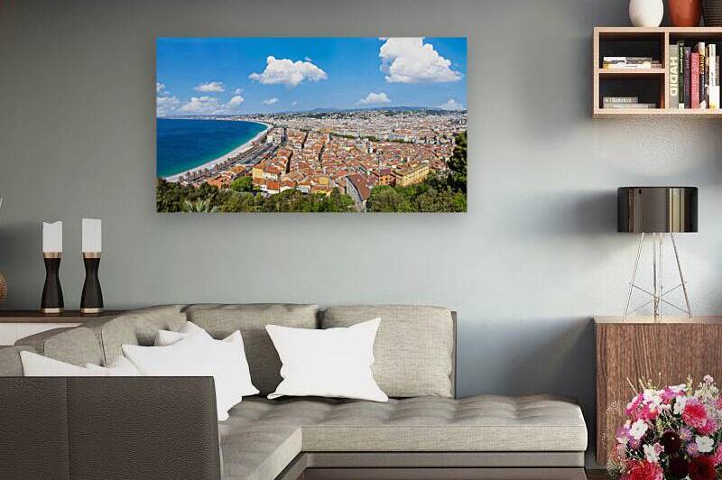 France panoramic skyline of old historic Nice center and azure beaches along Promenade des Anglais by Elijah Lovkoff