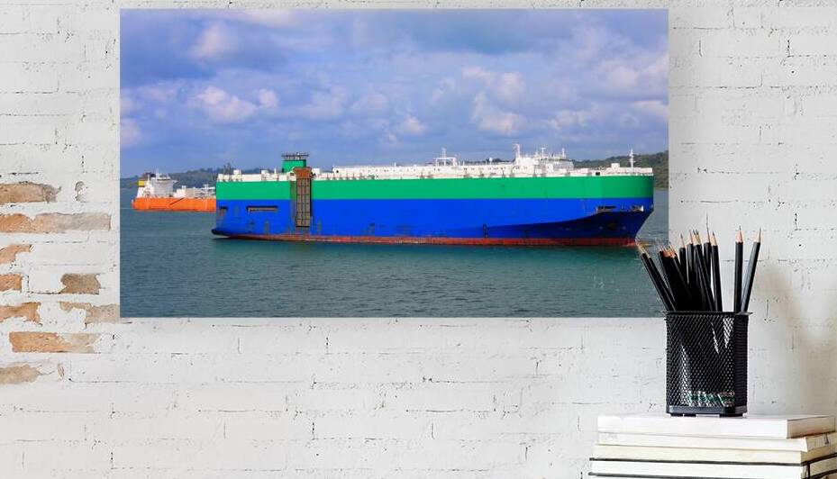 International container ship crossing Panama Canal delivering global commerce trade cargo by Elijah Lovkoff