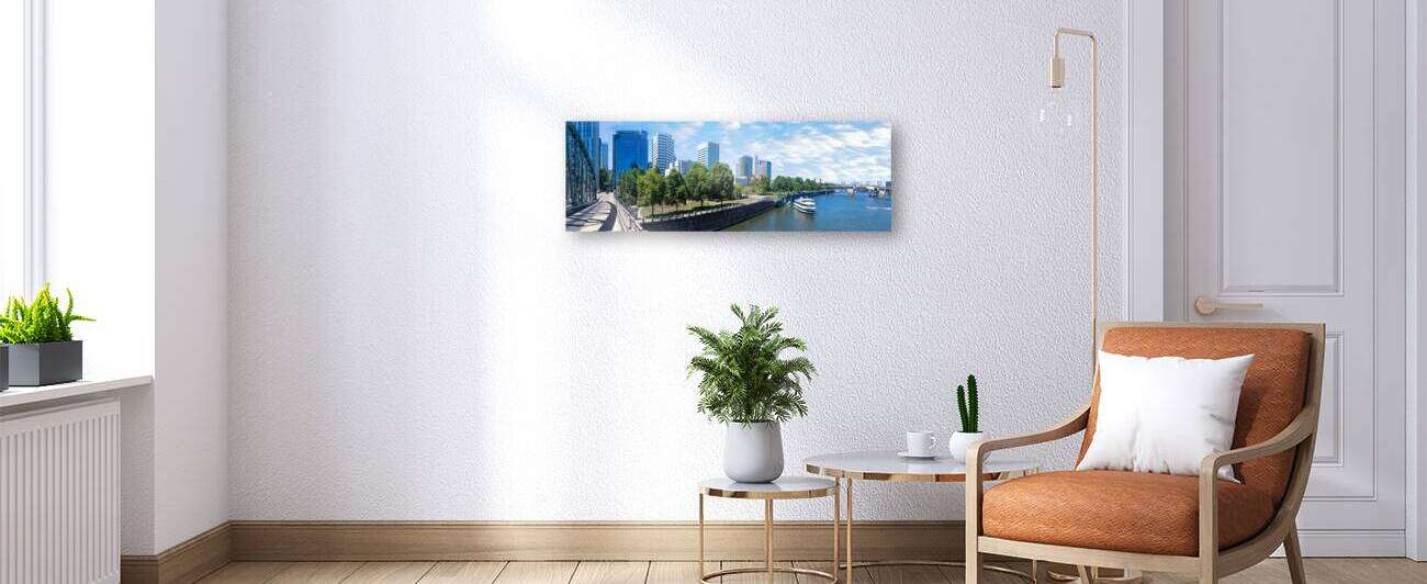 USA panoramic view of Columbia River and Portland city downtown and financial center by Elijah Lovkoff
