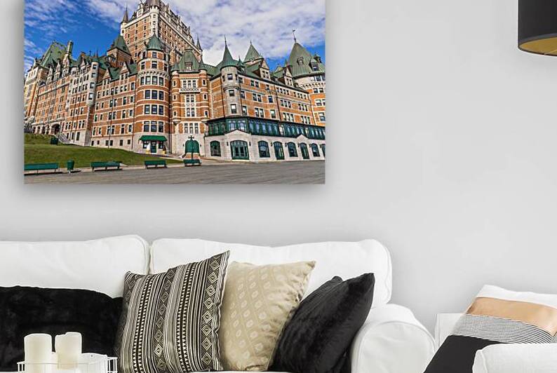 Famous Chateau Frontenac in Quebec historic center located on Dufferin Terrace promenade with scenic views and landscapes of Saint Lawrence River by Elijah Lovkoff