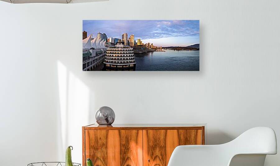Panoramic view of Vancouver Coal Harbor Marina cruise ship terminal and scenic landscapes by Elijah Lovkoff