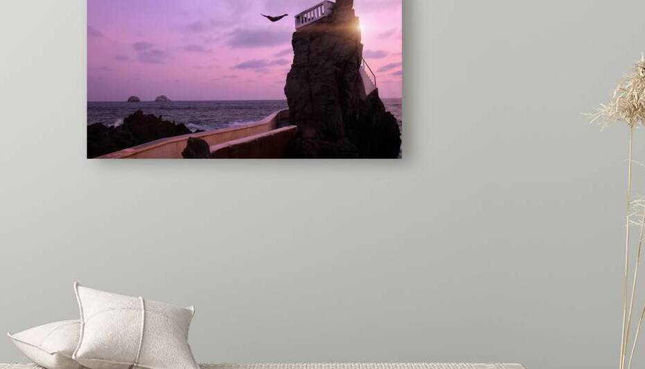 Mexico Mazatlan El Clavadista cliff drivers diving on Malecon to entertain tourists by Elijah Lovkoff