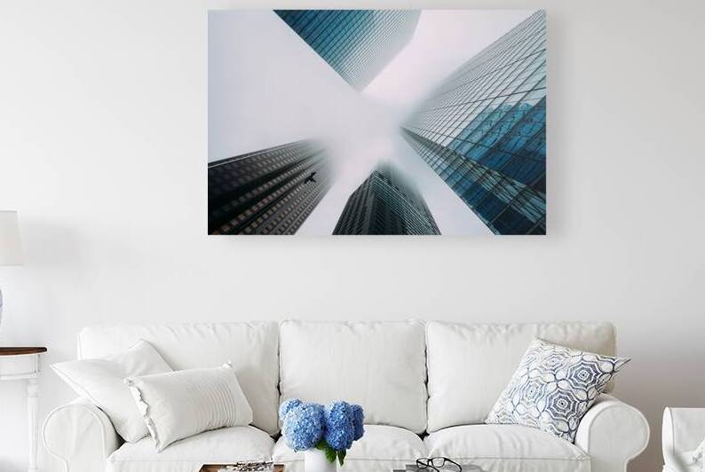 Scenic Toronto financial district skyline and modern architecture. Skyscrapers fog and clouds concept by Elijah Lovkoff