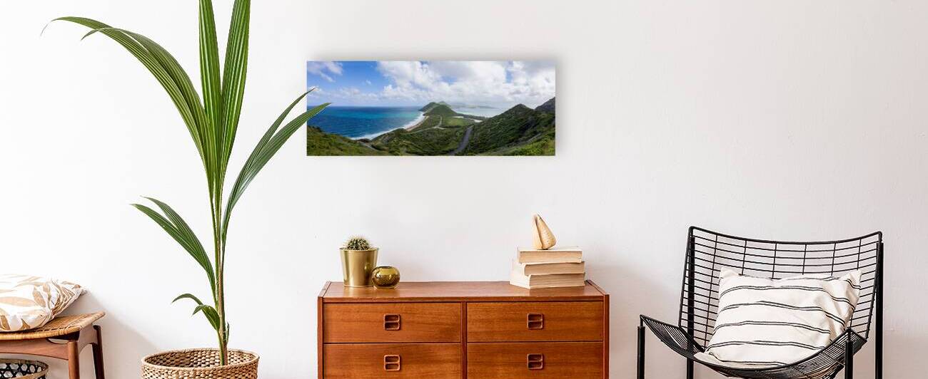 Panoramic view on Timothy Hill lookout of Saint Kitts and Nevis Caribbean island on cruise vacation by Elijah Lovkoff