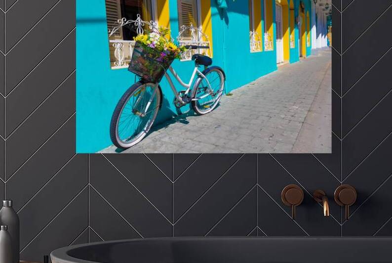 Colorful colonial architecture of historic center of Flores Guatemala by Elijah Lovkoff