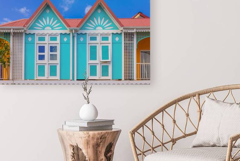 Caribbean cruise vacation. Colonial scenic colorful streets of Marigot in Saint Martin by Elijah Lovkoff