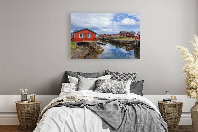 Scenic fishing village A in Lofoten Islands with authentic fishermen sheds and museum by Elijah Lovkoff