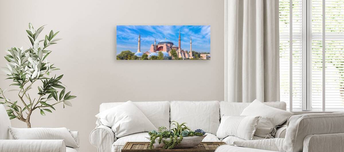 Panoramic skyline view of Hagia Ayasofya Sophia Grand Mosque in Istanbul Turkey by Elijah Lovkoff