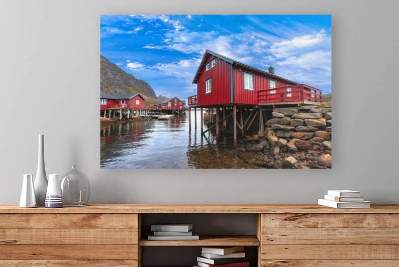 Scenic fishing village A in Lofoten Islands with authentic fishermen sheds and museum by Elijah Lovkoff