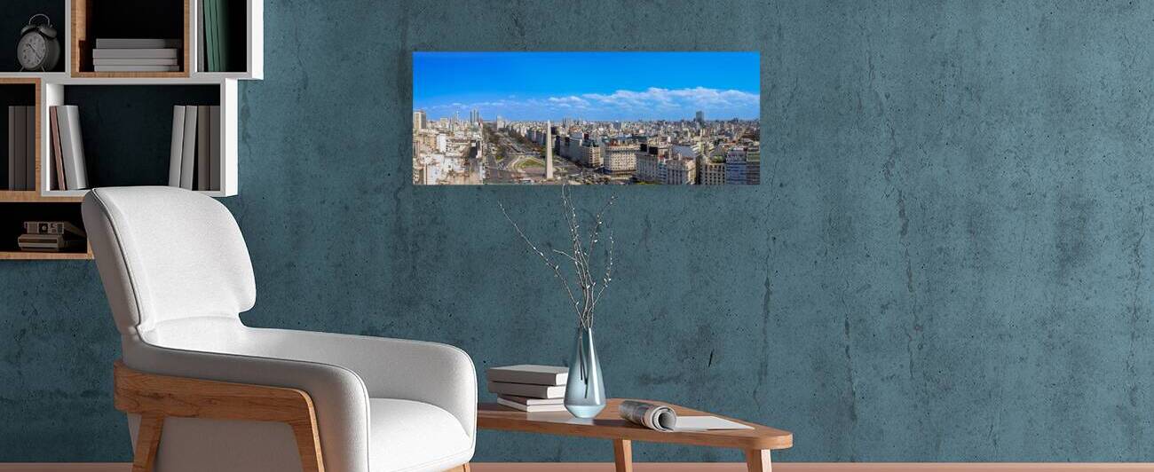 Panoramic cityscape and skyline view of Buenos Aires near landmark obelisk on 9 de Julio Avenue by Elijah Lovkoff