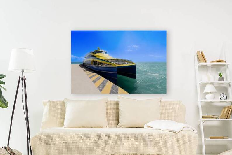 High speed ferry at the terminal of Playa del Carmen waiting for passengers to Cozumel and other tourist destinations by Elijah Lovkoff