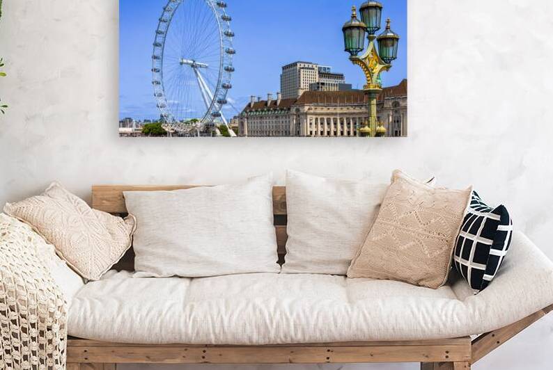 Travel attraction of London Eye Millenium ferris wheel overlooking London Big Ben and British Parliament by Elijah Lovkoff