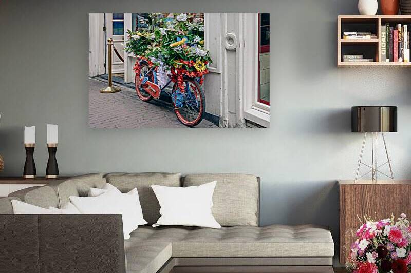 Bicycle on Amsterdam canals with scenic bridges and historic city center UNESCO World Heritage site by Elijah Lovkoff