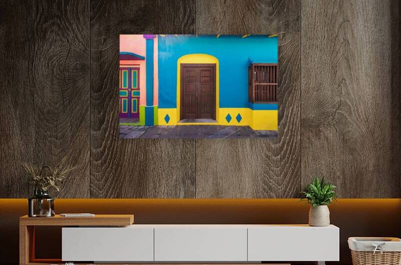 Colorful colonial architecture of historic center of Flores Guatemala by Elijah Lovkoff