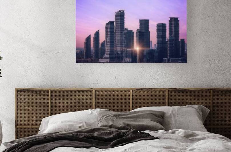 Scenic Etobicoke skyline of newly built condos and businesses near Gardiner Highway and downtown Toronto Ontario lake by Elijah Lovkoff