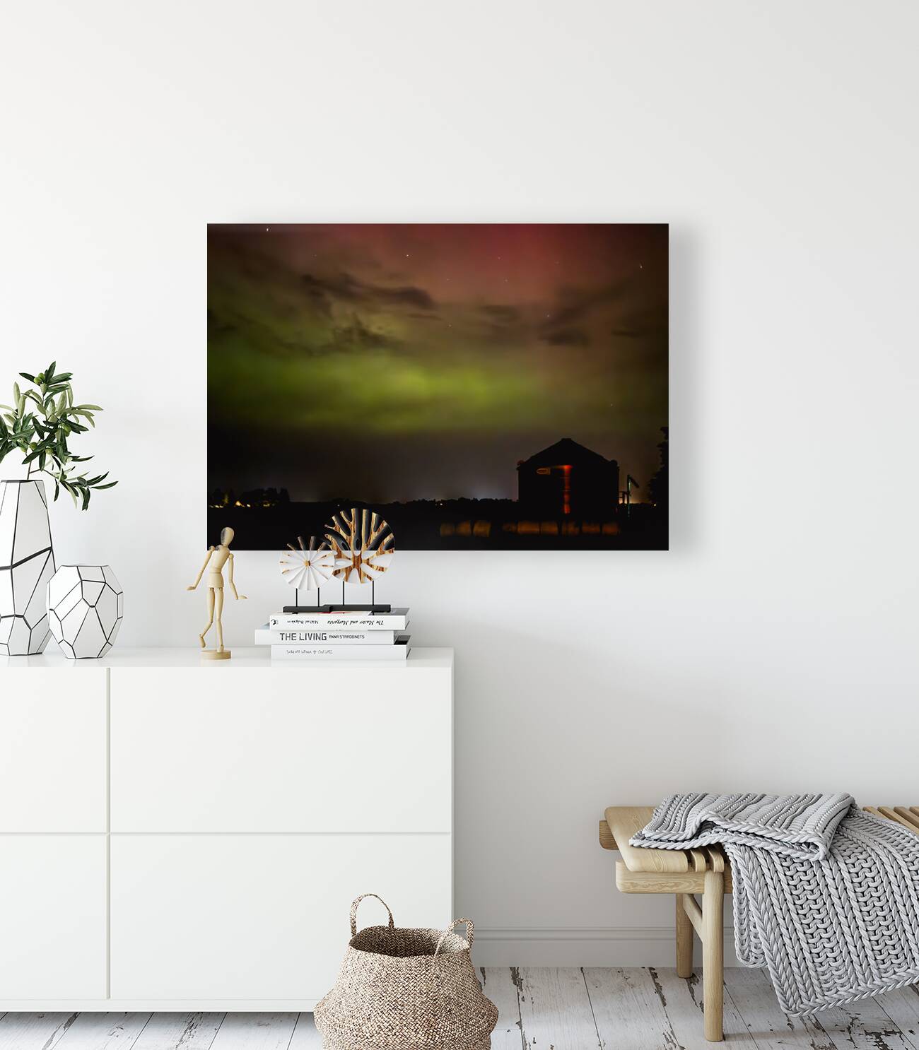 Prairie Lights: Aurora Over the Farm Reproduction