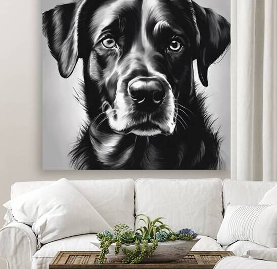 dog in black and white by master