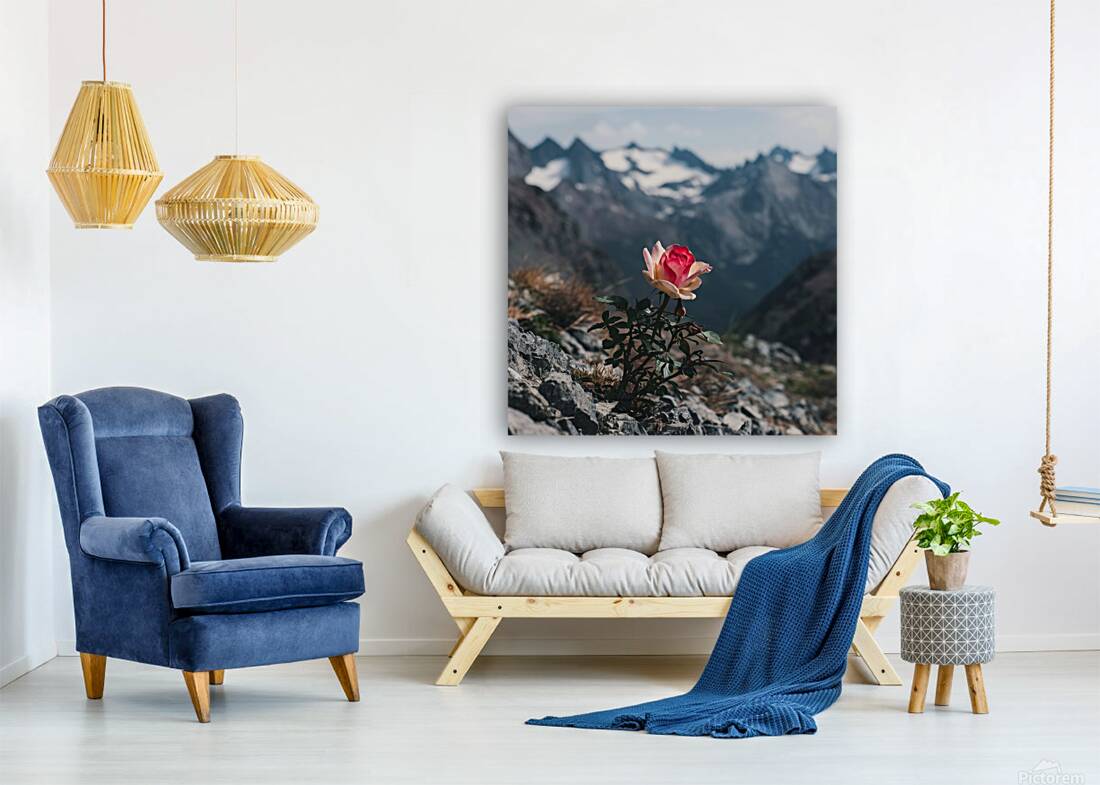 nestled amidst a rugged mountain landscape a soli Reproduction