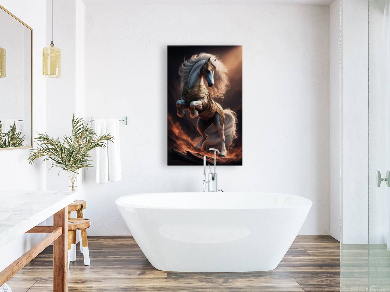 majestic white maned stallion powerful stance int Reproduction