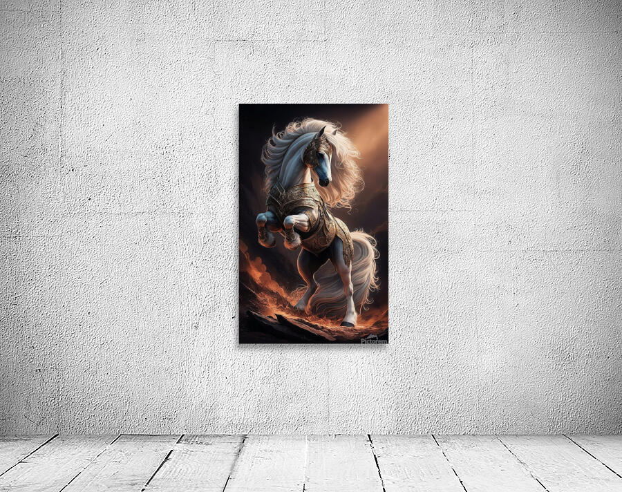 majestic white maned stallion powerful stance int Wall Preview