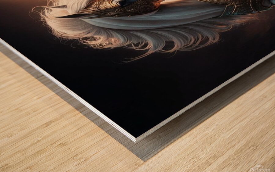 majestic white maned stallion powerful stance int Wood print