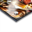 A wooden board with a variety of foods such as ch 1715187976.0502 Acrylic print