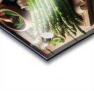 311 fresh thin green asparagus on a wooden table. Acrylic print